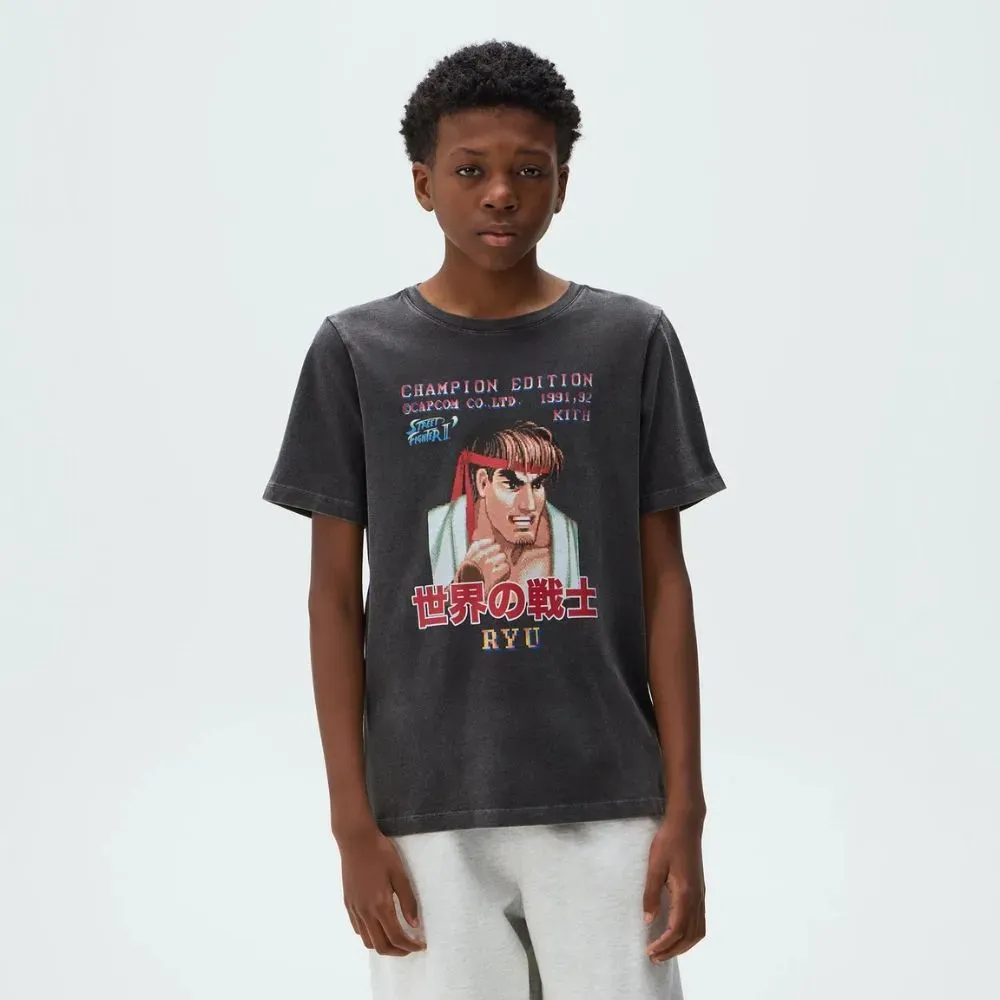 Capcom x Kith Camiseta Kids Ryu Champion Vintage Black - Droper