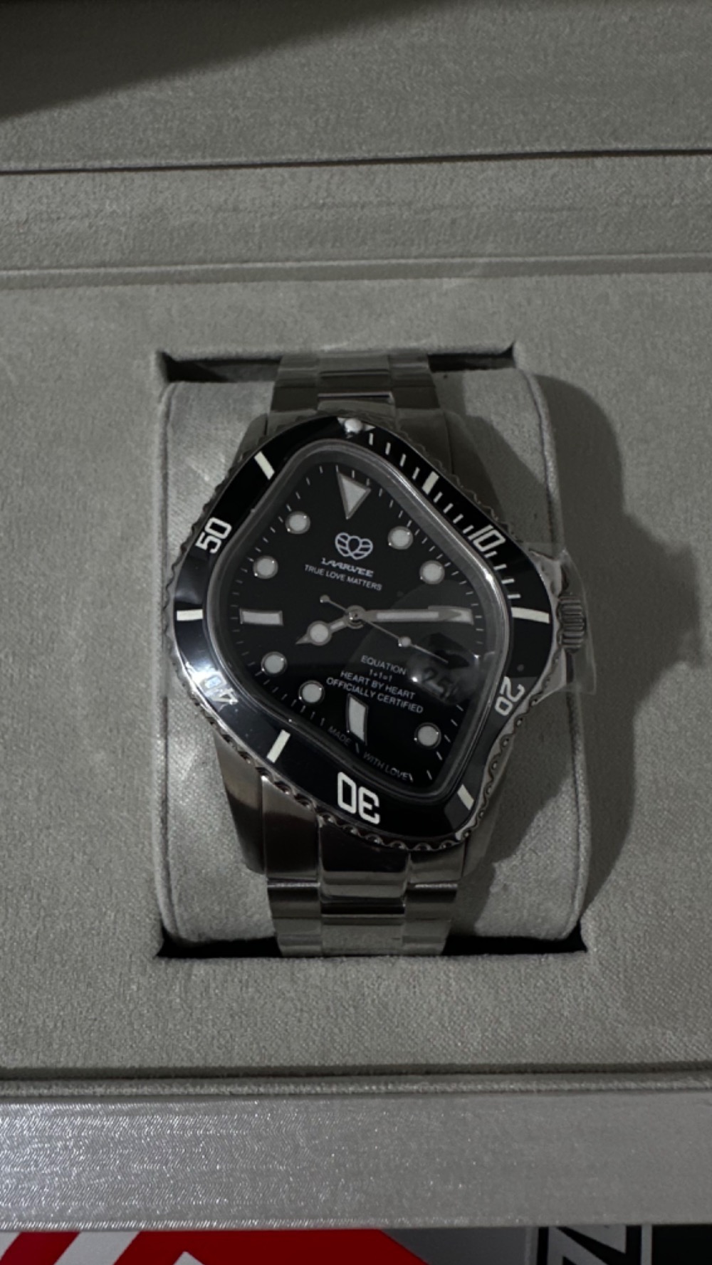 Relógio LAARVEE PEA001 Silver Precision Steel Ceramic Bezel Dial Black