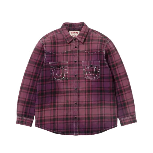 True Religion x Supreme Camisa Quilted Lined Plaid Flannel Purple