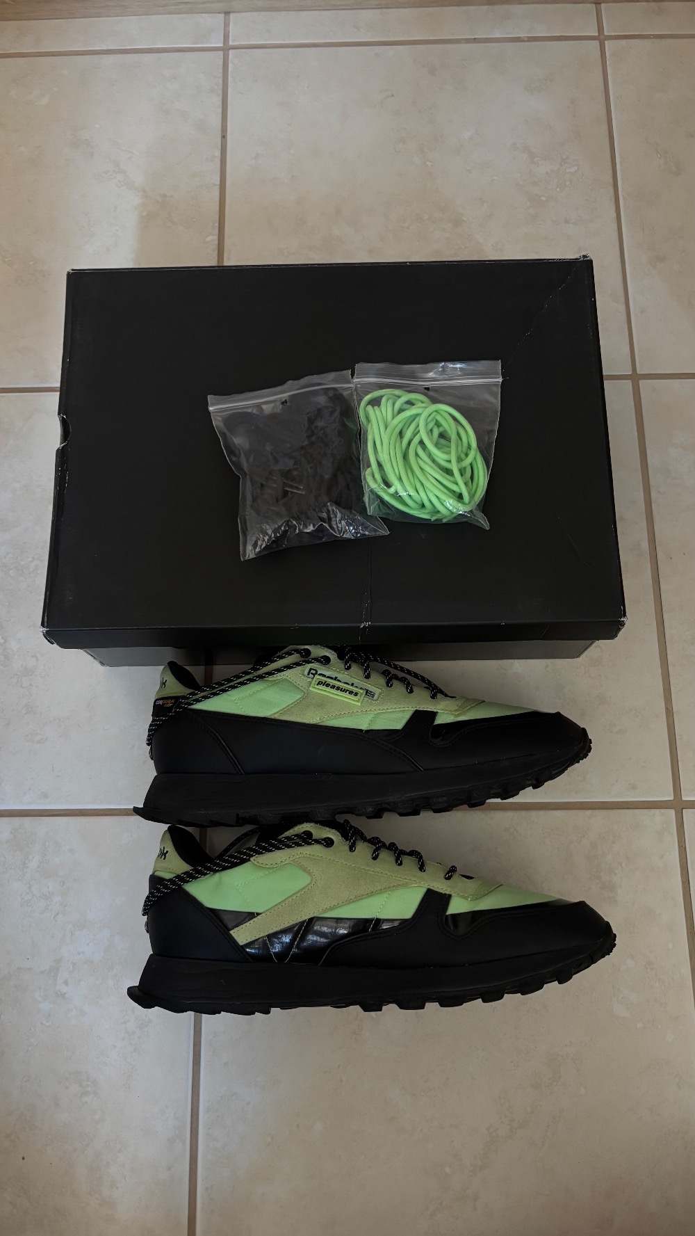Pleasures x Reebok Classic Leather Neon Mint