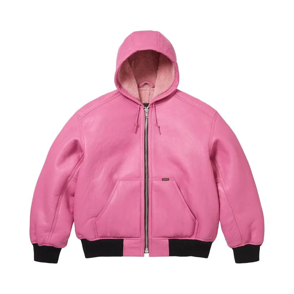 Schott x Supreme Jaqueta Shearling Hooded Work Pink FW25-W14 - Droper