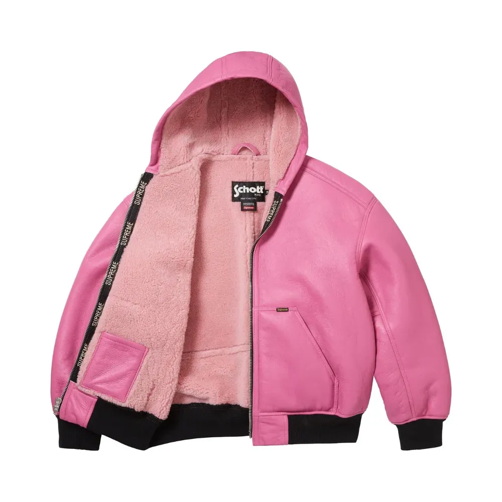 Schott x Supreme Jaqueta Shearling Hooded Work Pink FW25-W14 - Droper
