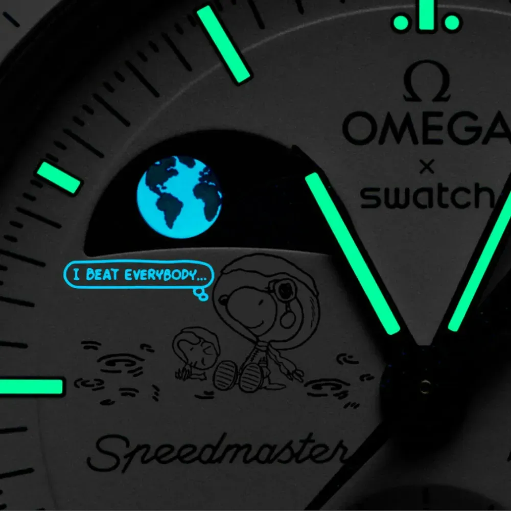 Omega x Swatch Relógio Mission To Earthphase Moonshine Snoopy Gold