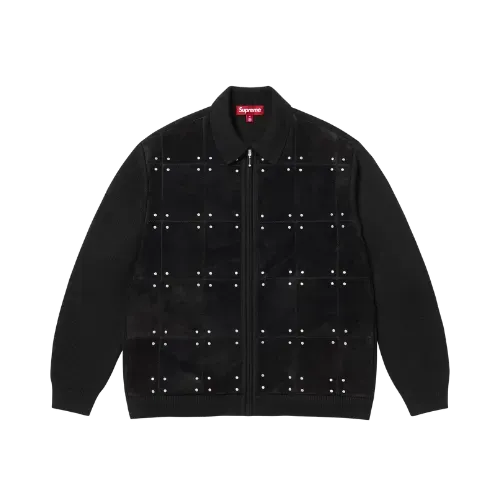 Jaqueta Supreme Studded Suede Zip Up Cardigan Black FW25-W15 - Droper
