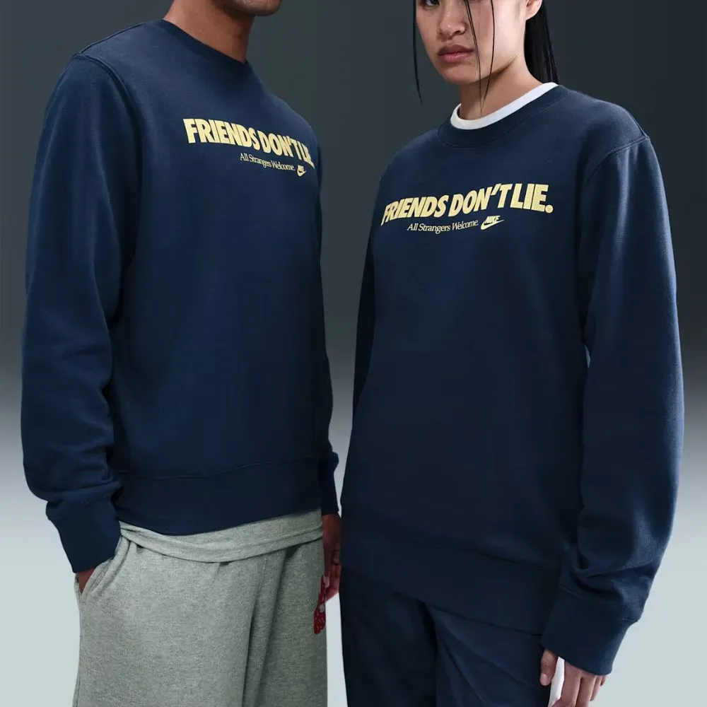 Stranger Things x Nike Fleece Crew Midnight Navy Soft Yellow - Droper