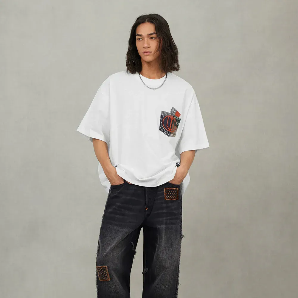 Camiseta Evisu Multi-Pocket Color Blocking Sashiko White - Droper