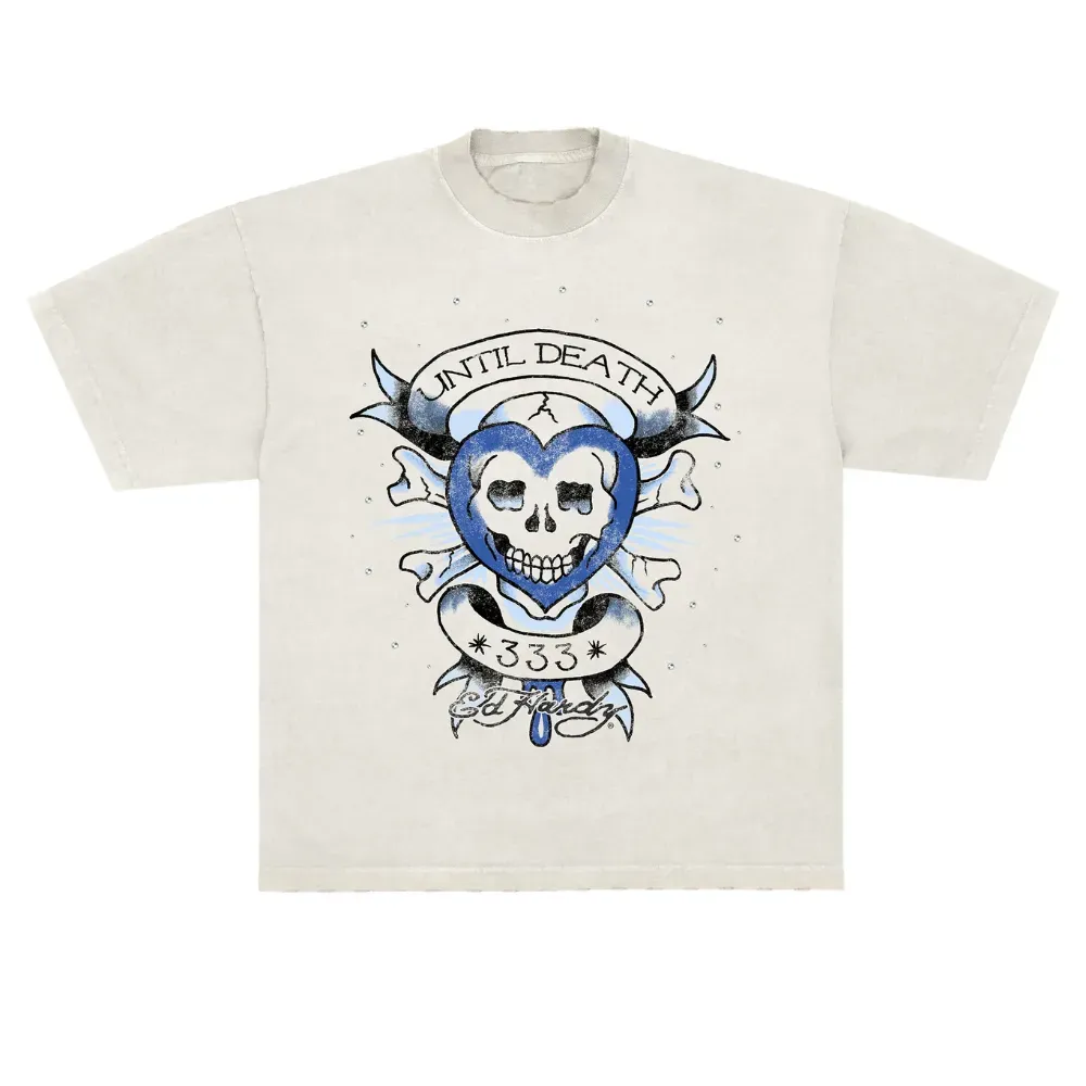 Matuê x Ed Hardy Camiseta Until Death Off White - Droper