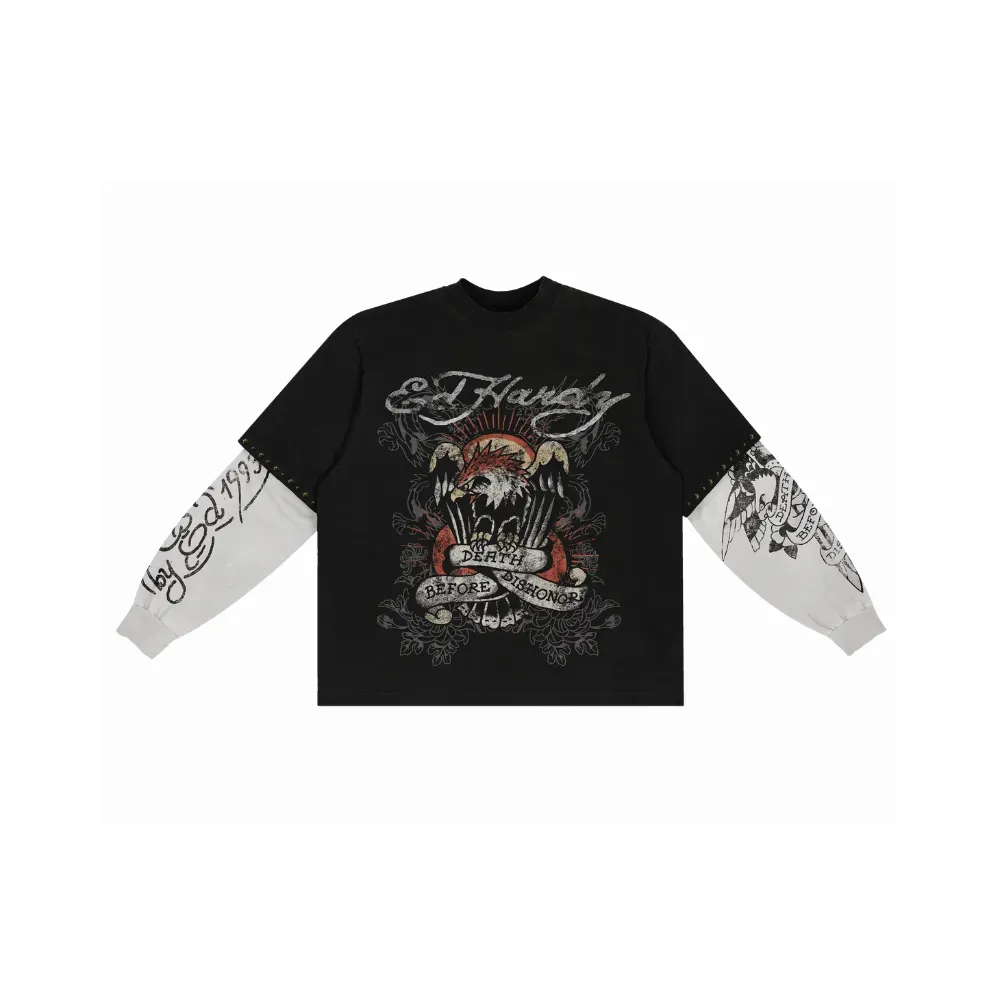 Matuê x Ed Hardy Camiseta Manga Longa Death Before Dishonor Preto