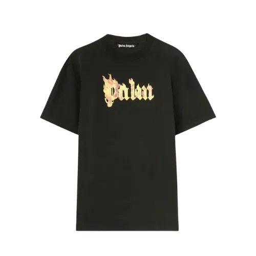 Camiseta Palm Angels Logo-Print Burning Black - Droper