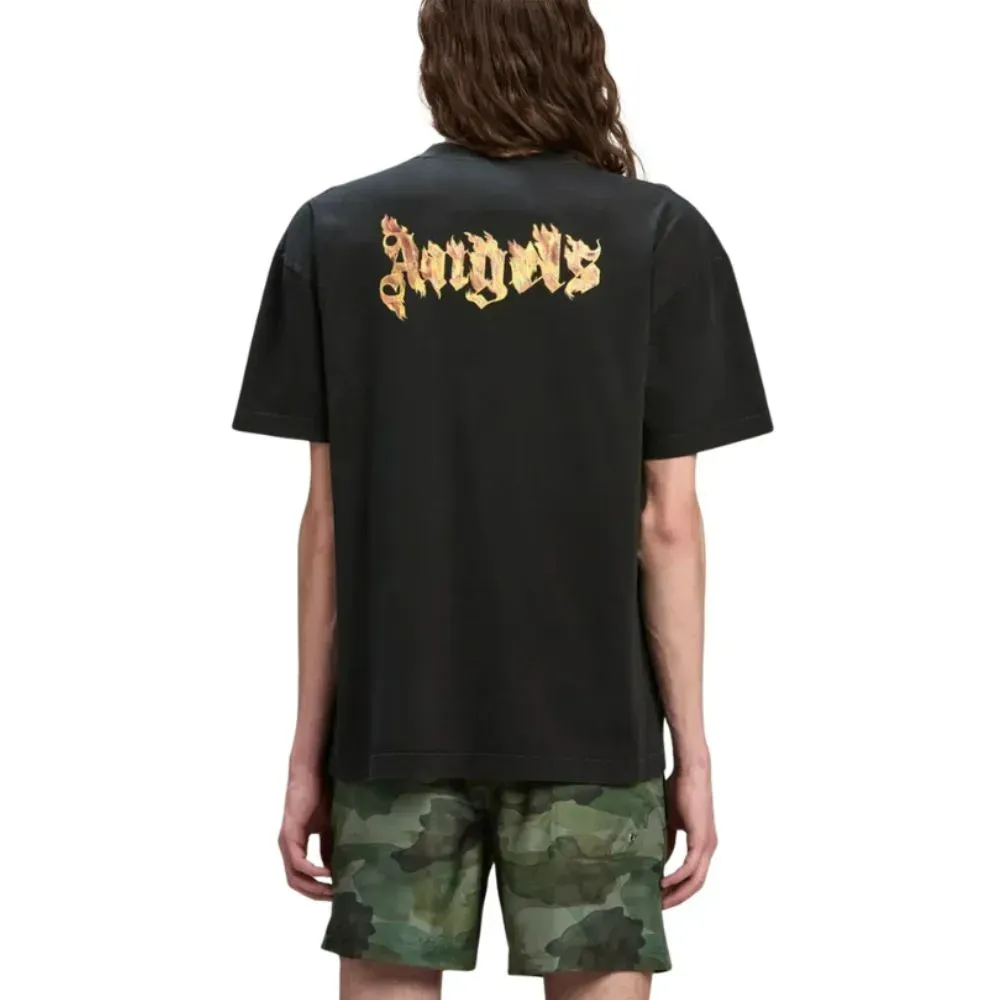 Camiseta Palm Angels Logo-Print Burning Black - Droper