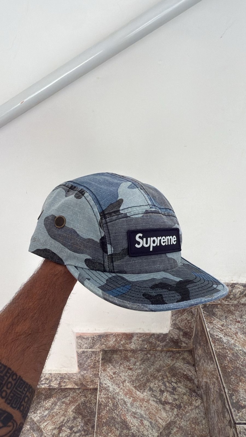 Boné Supreme Military Camp Blue Camo FW25-W18 — Único, Novo