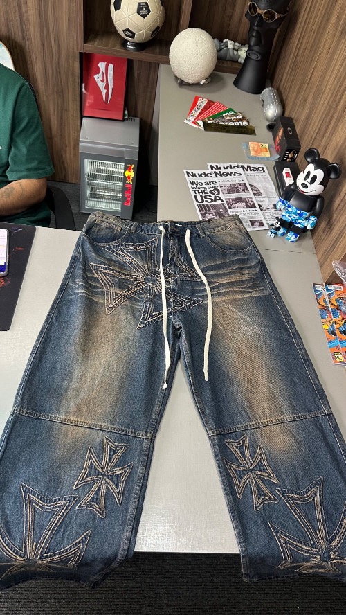 Calça Vale Lives Forever Motocroxxx Denim Rinsed Midwash — 44, Novo