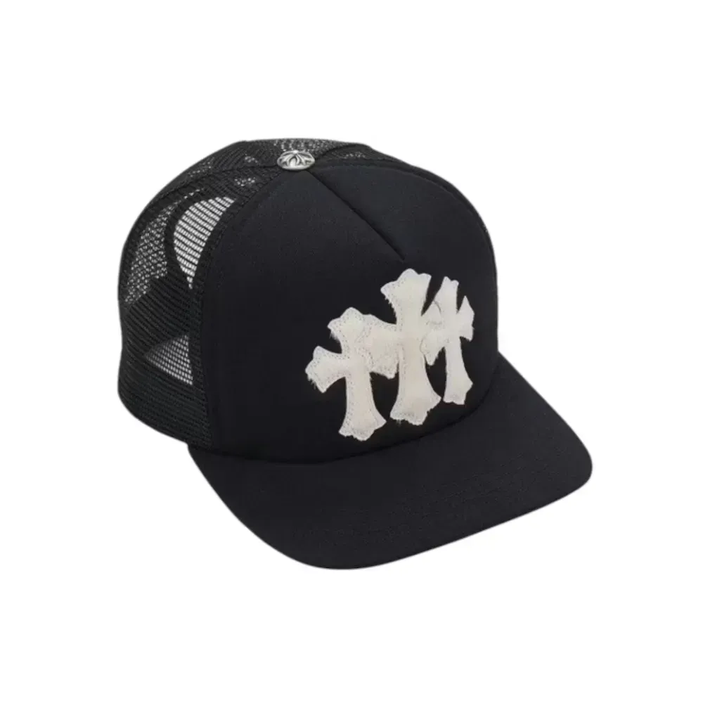 Boné Chrome Hearts White Cemetary Cross Trucker Pony Hair Black