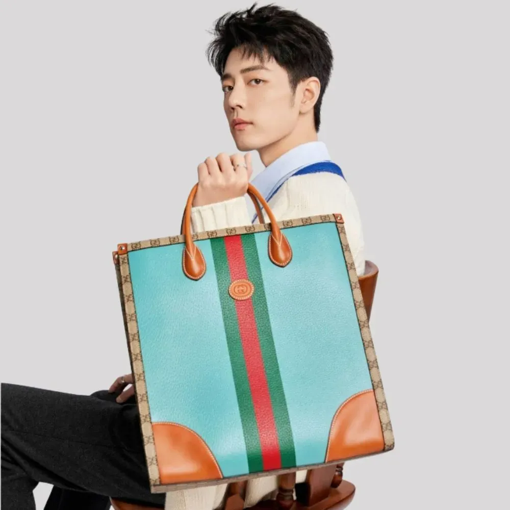 Bolsa Gucci Lunar New Year Medium Tote Bag Blue Brown foto 1