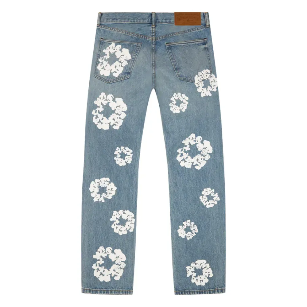 Calça Denim Tears Straight Cotton Wreath Light Wash - Droper