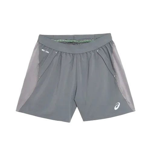 Short Asics Road 5in Clay Steel Grey Illuminate Green - Droper