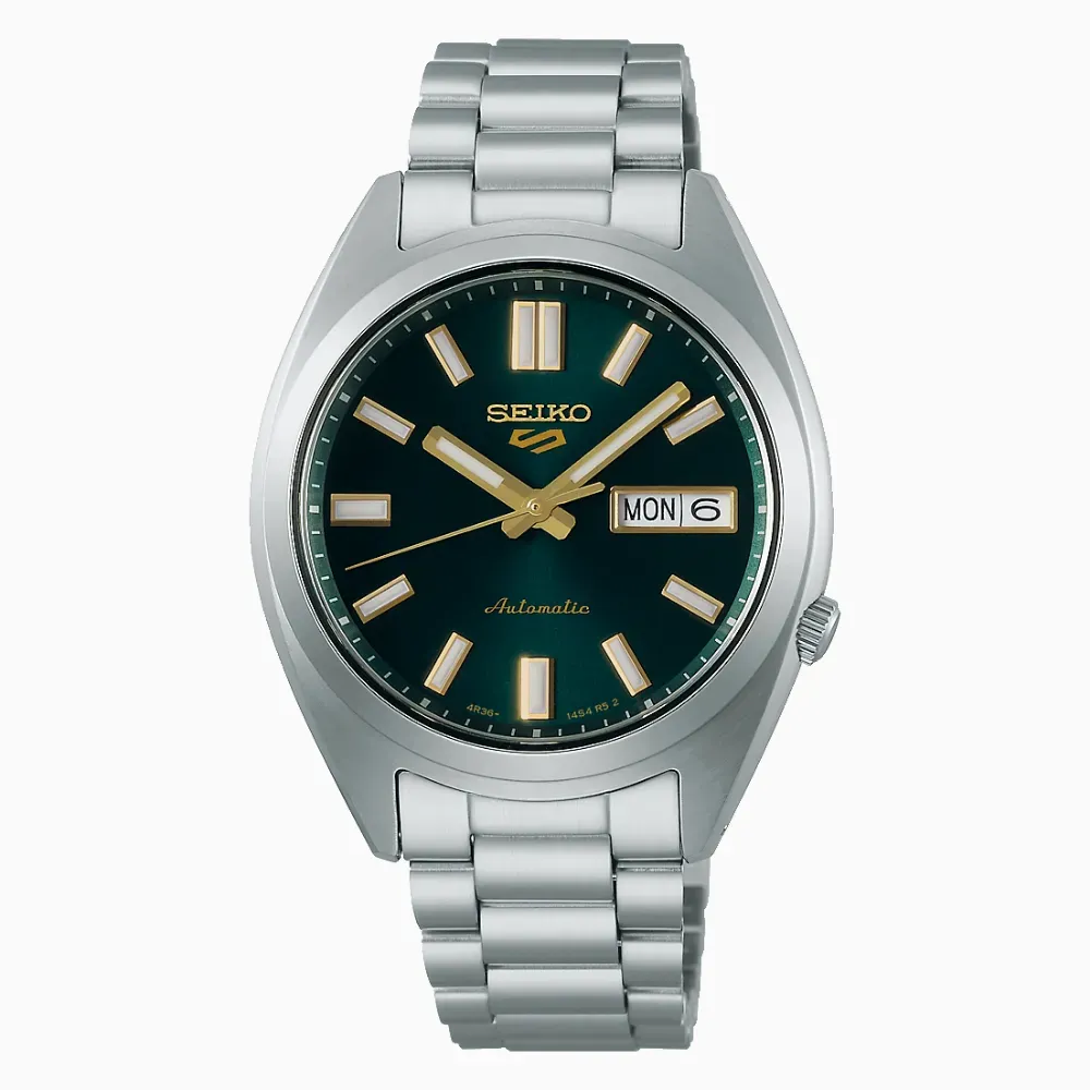 Relógio Seiko 5 Sports SNXS Green Dial Vintage Gold - Droper