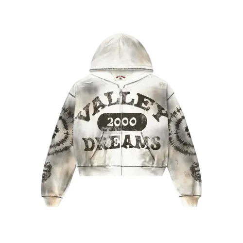 VALE FOREVER ジップパーカー ダメージ加工 ワッフル地 S Moletom Vale Lives Forever Spiral Zip Up Ash Grey - Droper