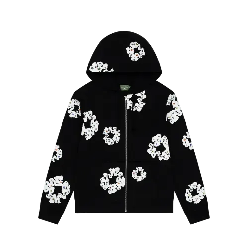 Jaqueta Denim Tears Rhinestone Cotton Wreath Zip Black