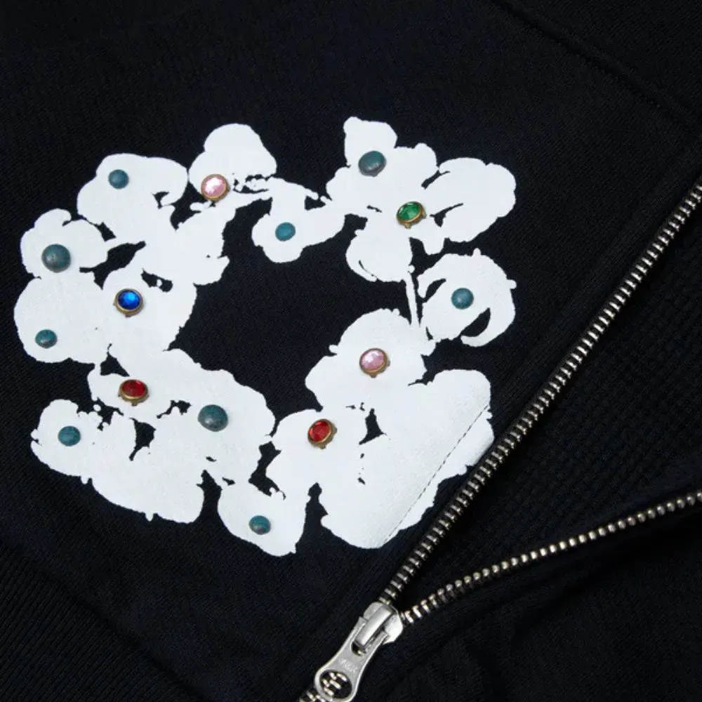 Jaqueta Denim Tears Rhinestone Cotton Wreath Zip Black - Droper