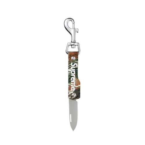 Chaveiro Supreme Leather Clip Knife Camo Green FW25-W8 - Droper