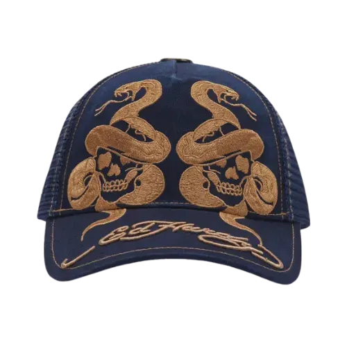 Boné Ed Hardy Gothic Skull Graphic 5 Panel Trucker Ecru - Droper