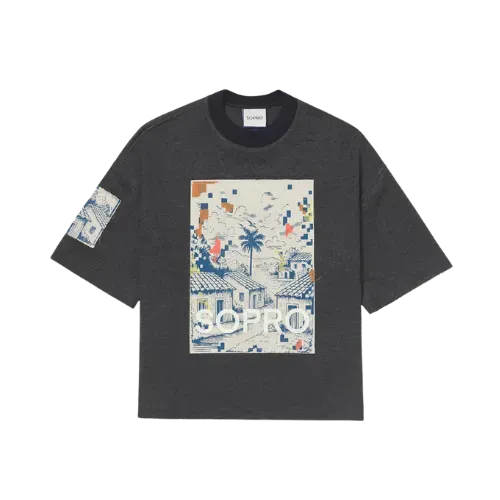 Camiseta Sopro Boxy Casitas Moletom Grafite