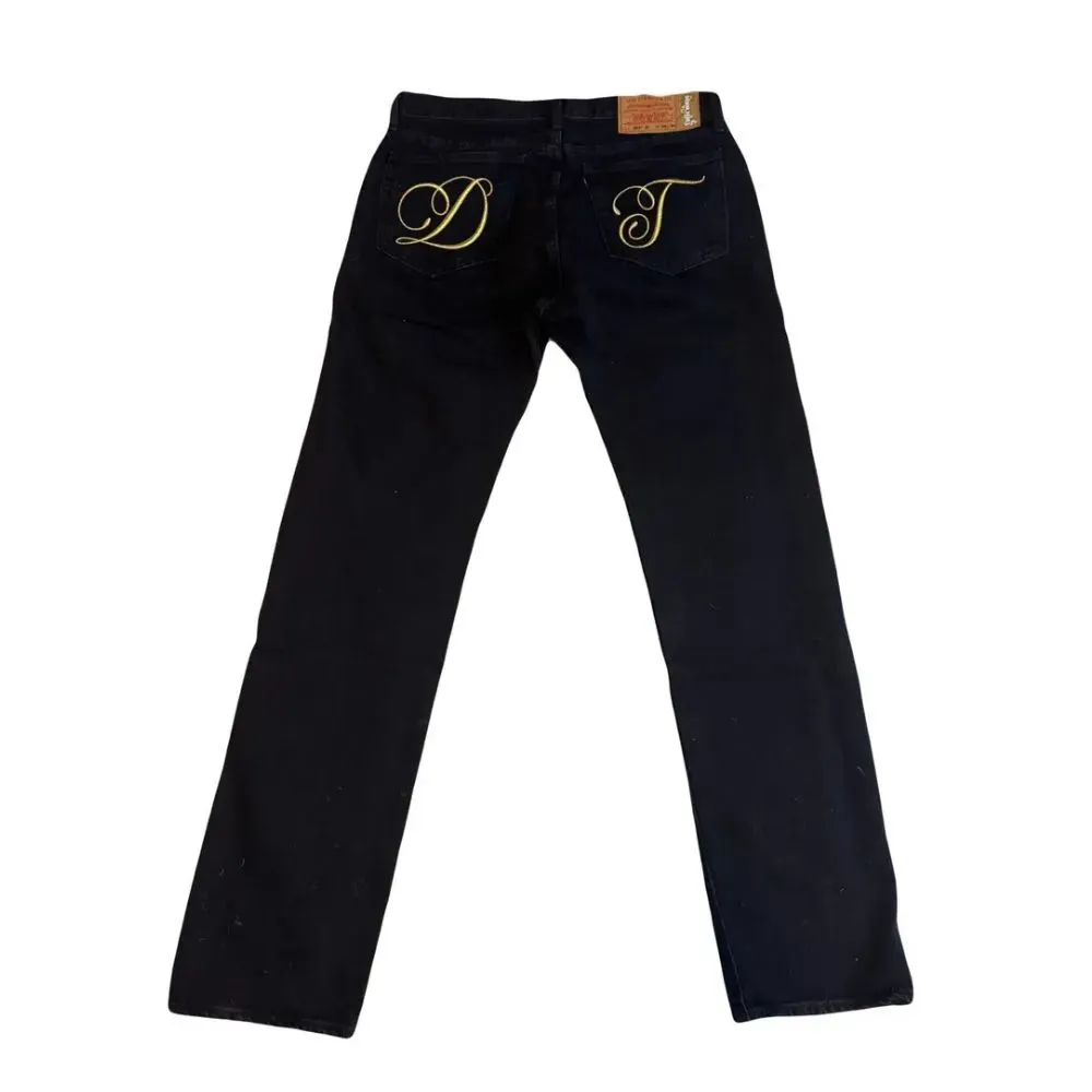 Denim Tears x Levi's Calça Metallic Gold Script 501 Black - Droper