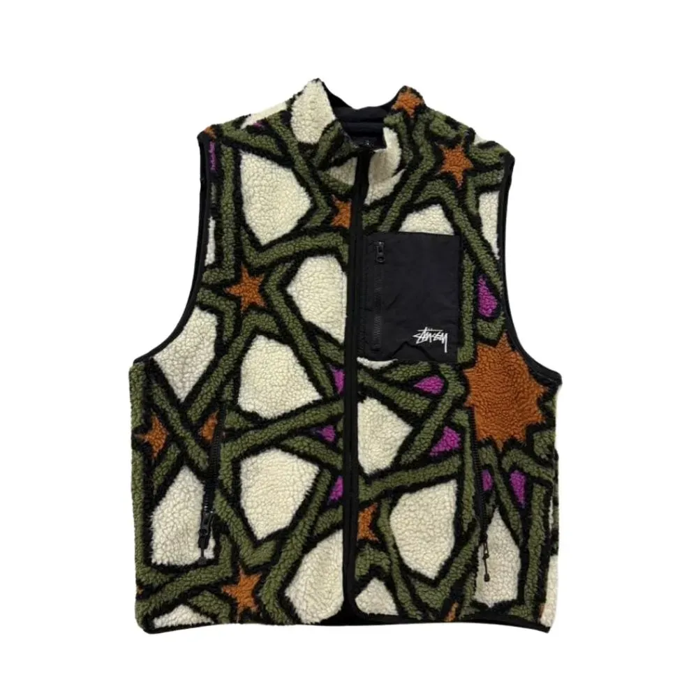 Colete Stussy Reversible Stock Sherpa Vest Natural - Droper