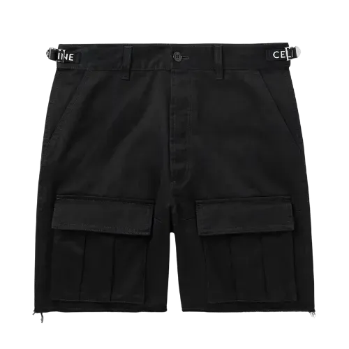 Shorts Celine Cargo Straight-Leg Distressed Black