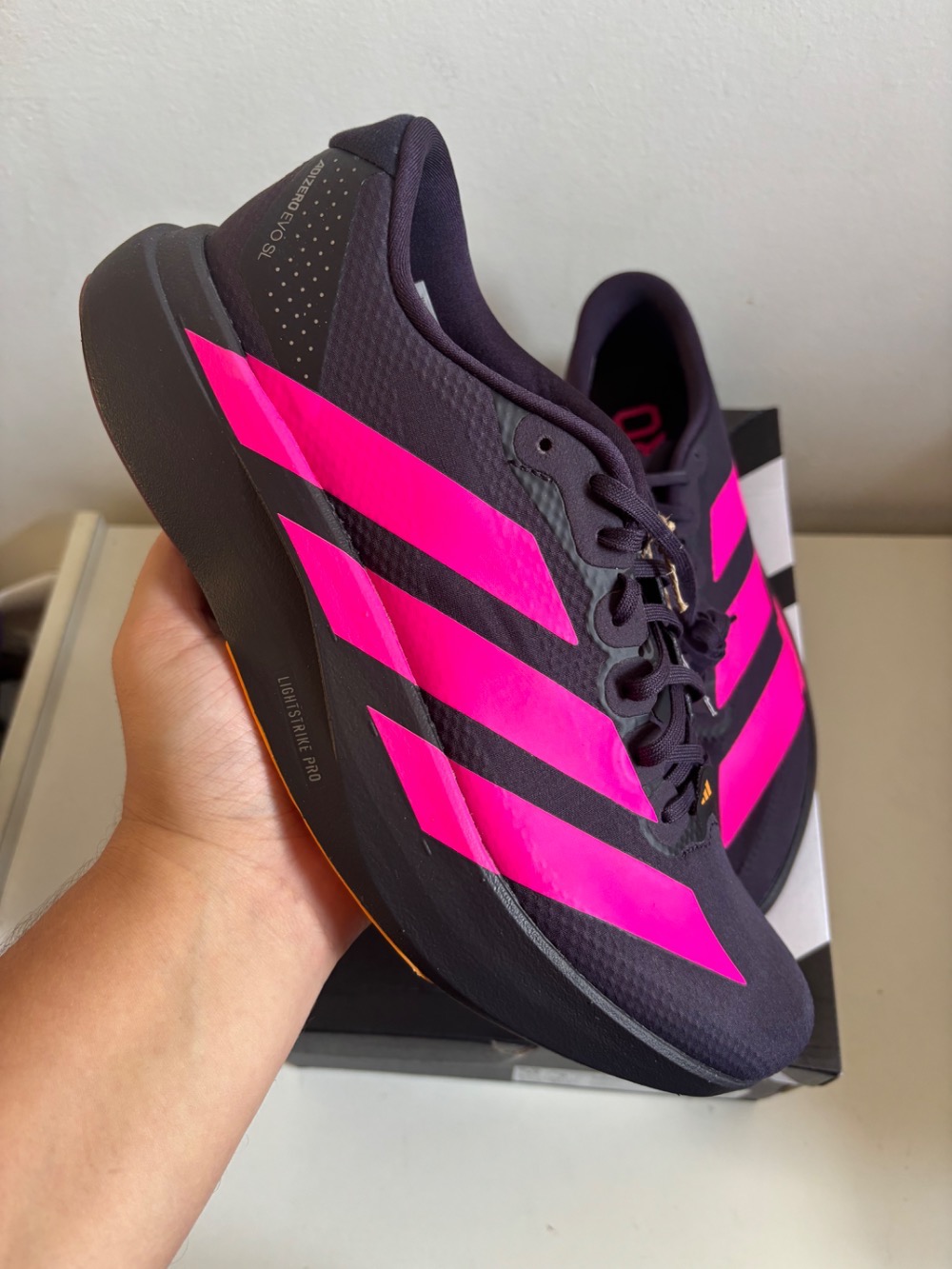 adidas Adizero EVO SL Aurora Black Shock Pink Lucid Tangerine Feminino — 41, Novo
