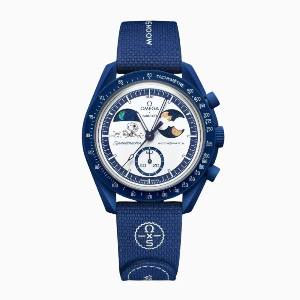 Omega x Swatch Relógio Mission To Earthphase Moonshine Snoopy Gold