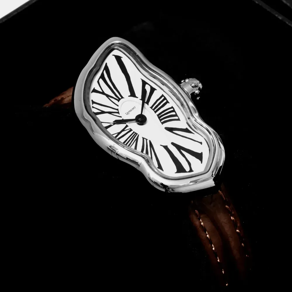 Relógio Laphont Melting Small Silver Strap Black Dial White - Droper