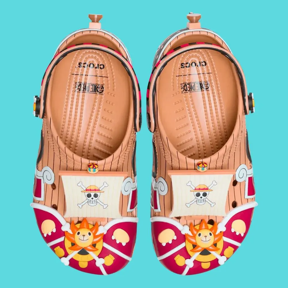 One Piece x Crocs Classic Clog Thousand Sunny Brown Red Blue - Droper