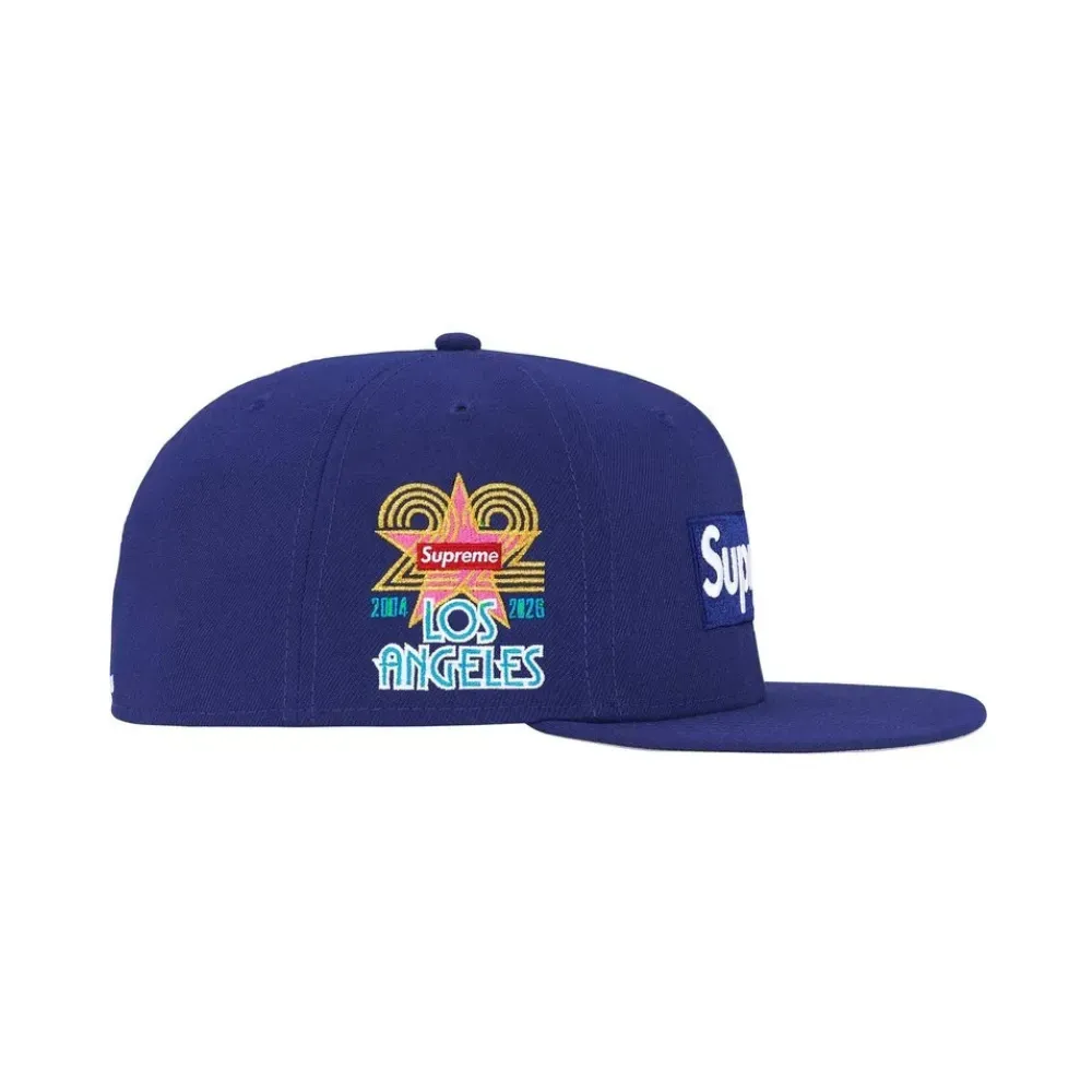 New Era x Supreme Boné Shop Box Logo Los Angeles Light Navy SS26