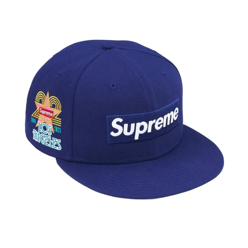 New Era x Supreme Boné Shop Box Logo Los Angeles Light Navy SS26