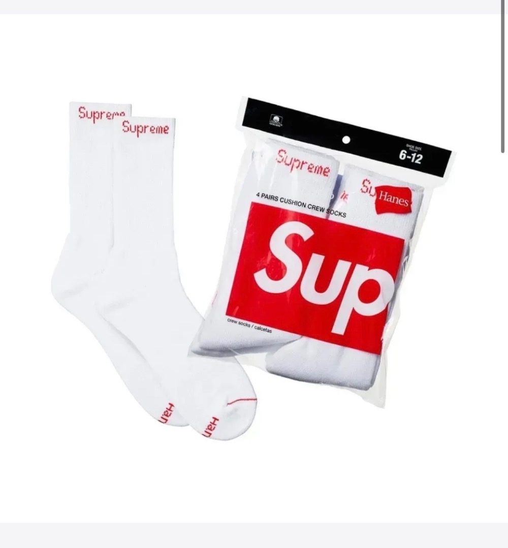 Hanes x Supreme Meias Crew White (4 Pack) SS26-W1 — Único, Novo