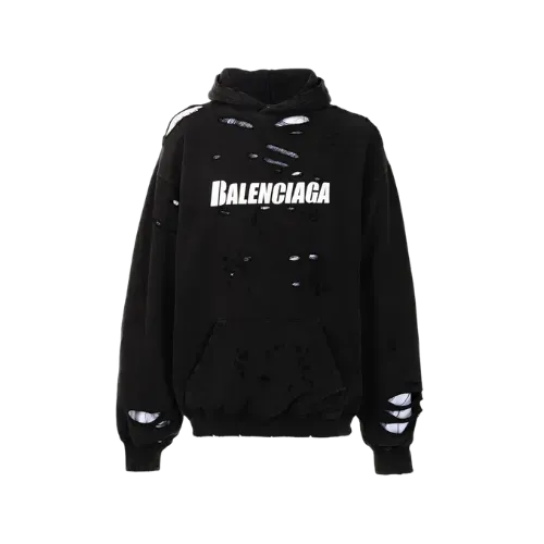 トップス Balenciaga Black Ripped Hoodie 2021 Moletom Balenciaga Ripped Oversize Logo Black - Droper