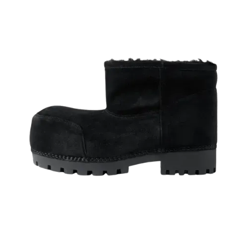 Bota Balenciaga Alaska Fur Shearling Suede Low Black
