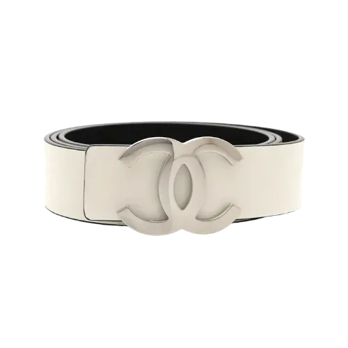 Cinto Chanel Calfskin CC Reversible White Black