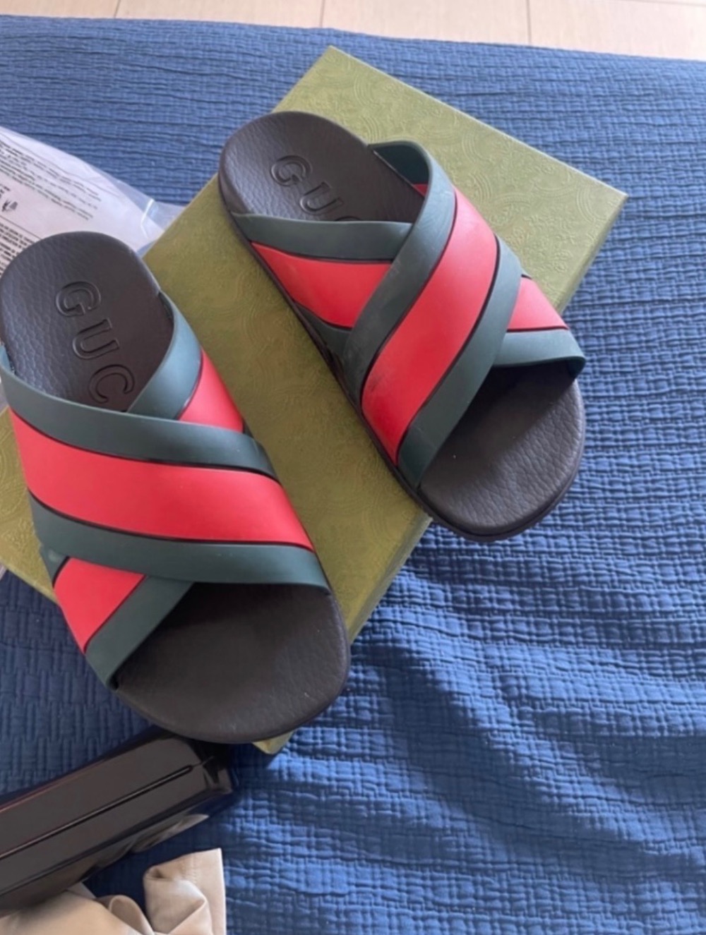 Slide Gucci Web Black Rubber