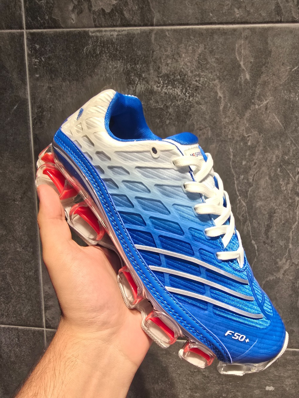 adidas Megaride F50 Blue Bird Silver Metallic Cloud White