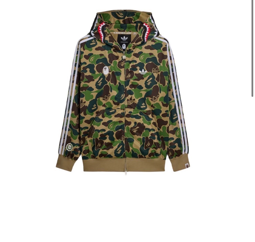 BAPE x adidas Jaqueta Shark Track Hoodie Crew Green — PP, Novo