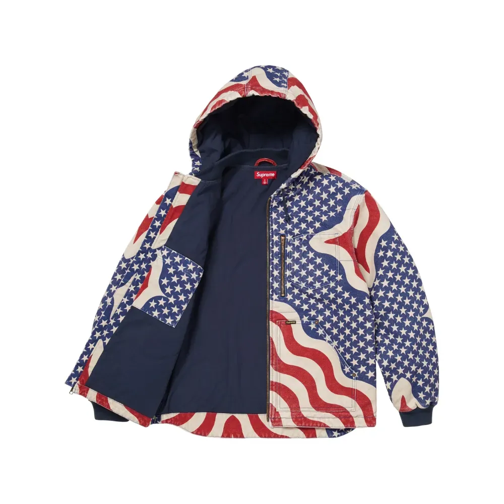 新品 Supreme Flag Quilted Hooded Work JKT Jaqueta Supreme Flag Quilted Hooded Work Multicolor - Droper