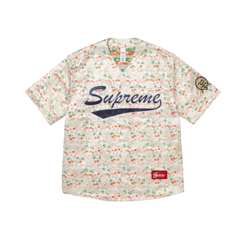 トップス Floral Jacquard Baseball Jersey Camiseta Supreme Jersey Floral Jacquard Baseball White SS26-W5