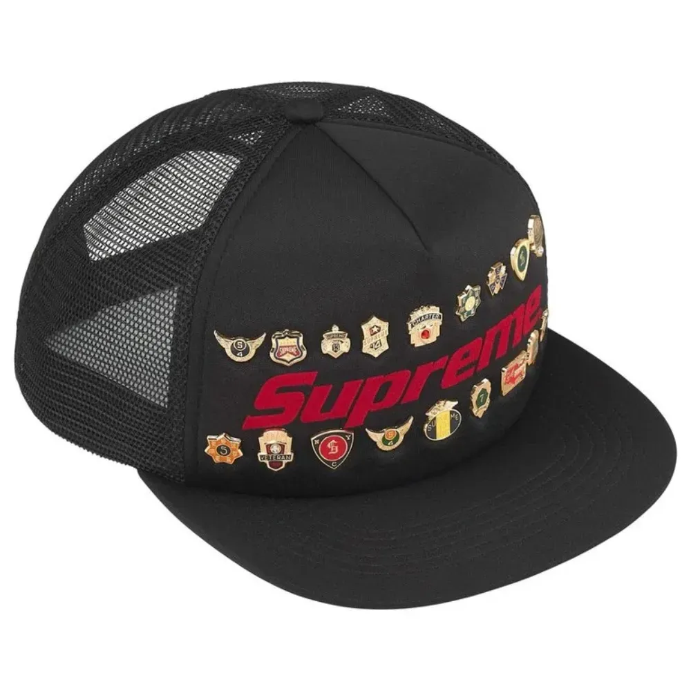 Boné Supreme Pins Mesh Back 5-Panel Black SS26-W5 - Droper