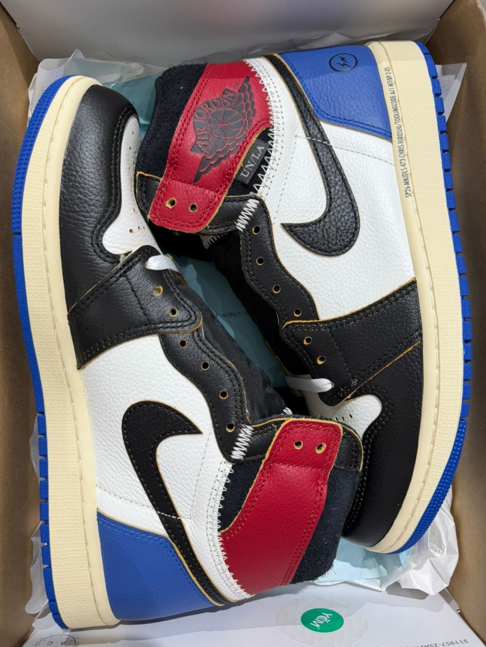 Union LA x Fragment x Air Jordan 1 Retro High OG SP Varsity Red Sport Royal — 42, Novo