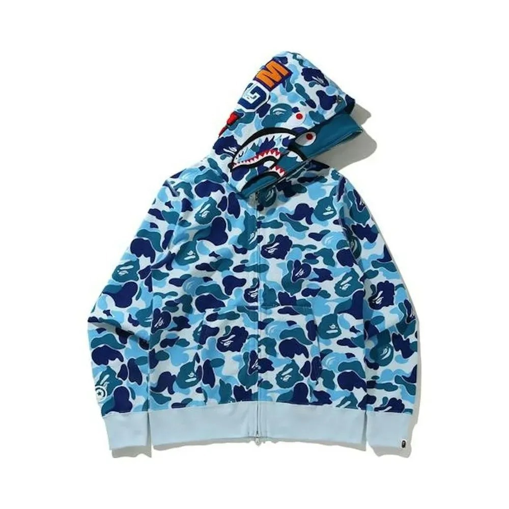 Jaqueta Bape Big ABC Camo Shark Wide Full Zip Double Blue — P, Novo