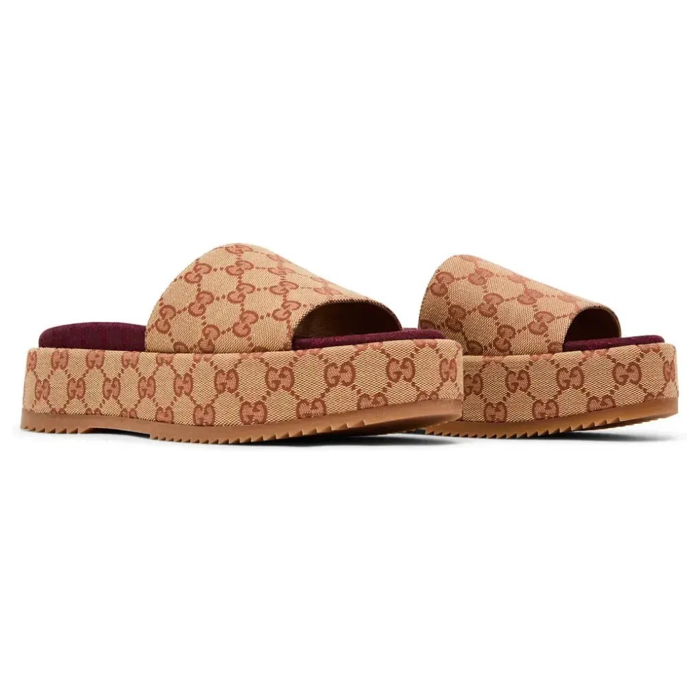 Slide Gucci GG Sandal Monogram Beige Brick Red — 34 / 36 / 37 / 42, Novo