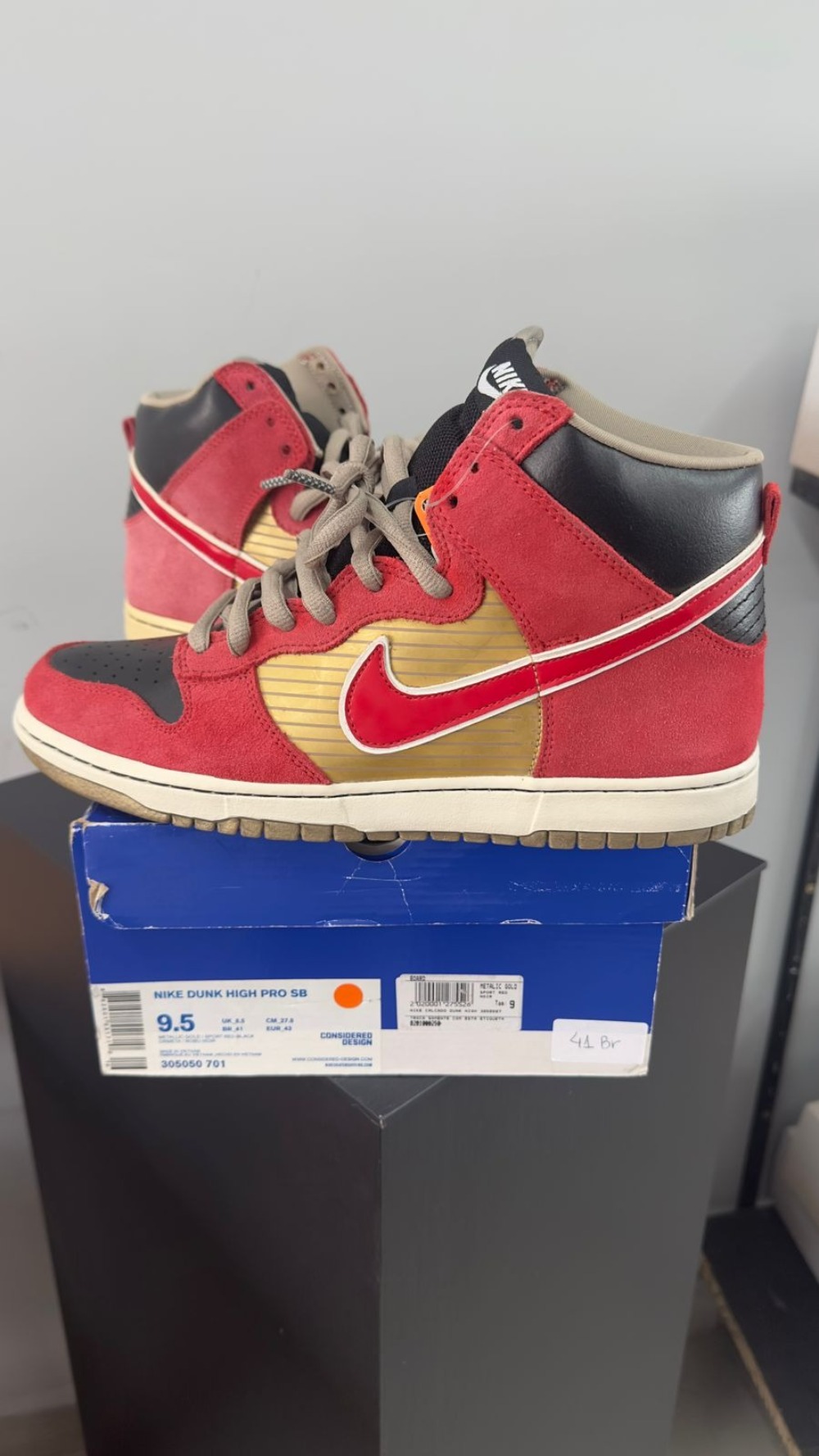 Nike SB Dunk High Pro Tecate Metallic Gold Sport Red